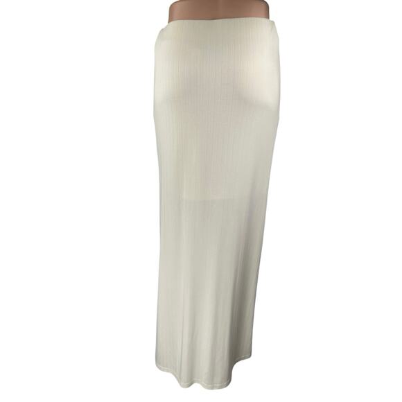 Significant Other Odelia Women's Cream White Draped Rib Knit Midi Maxi Skirt 8 - Picture 3 of 6